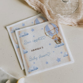 Serviette En Papier Blue Bear Hot Air Balloon baby shower rustique