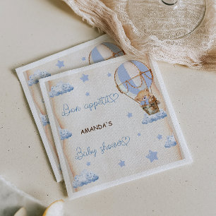 Serviette En Papier Blue Bear Hot Air Balloon baby shower rustique