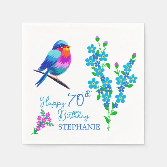 Serviette En Papier Blue Bird Oubliez-moi pas Floral 70e Anniversaire (Devant)