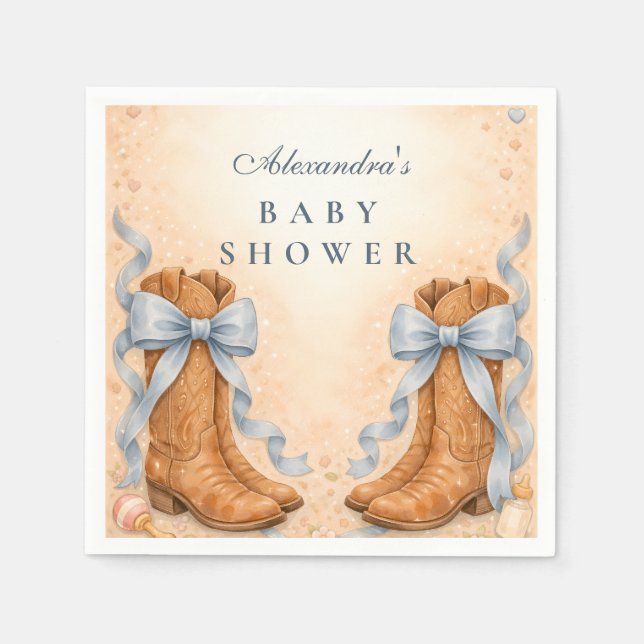 Serviette En Papier Blue Boots And Bows Boy Baby Shower (Devant)