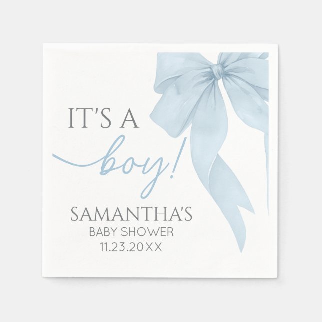 Serviette En Papier Blue Bow C'Est Un Baby shower Garçon (Devant)