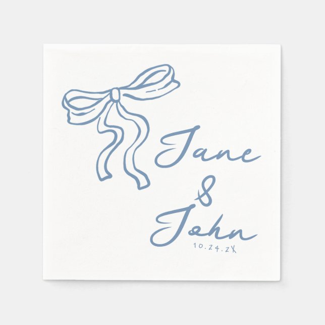 Serviette En Papier Blue Bow Custom Wedding Cocktail Napkins (Devant)