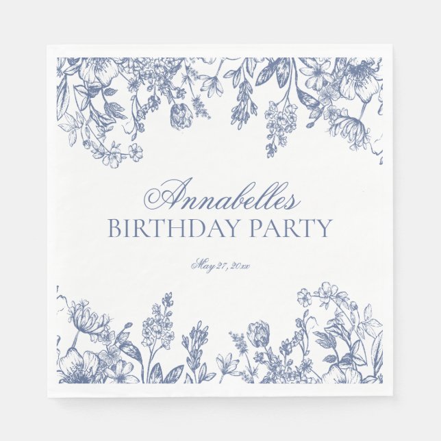 Serviette En Papier Blue Chinoiserie Vintage Floral Birthday Dessert (Devant)