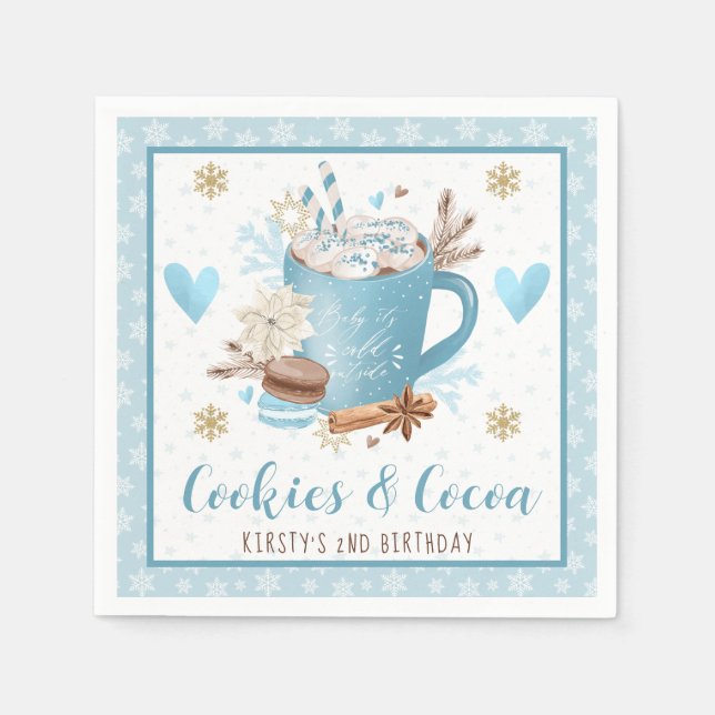 Serviette En Papier Blue Cookies & Cocoa 2nd Birthday Party (Devant)
