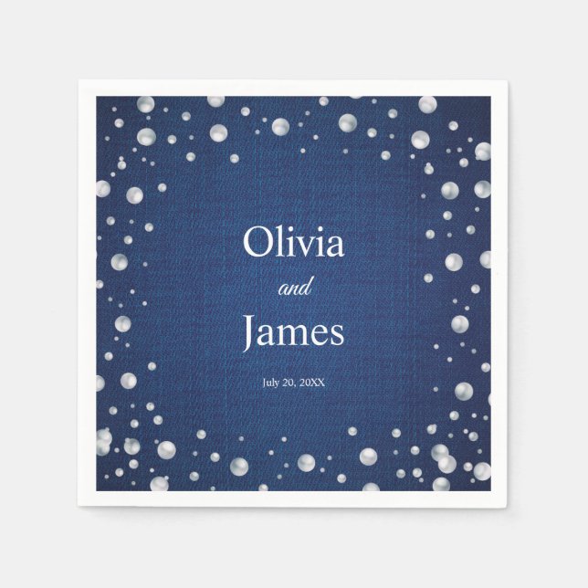 Serviette En Papier Blue Denim Diamonds Pearls Mariage Douche Couple (Devant)