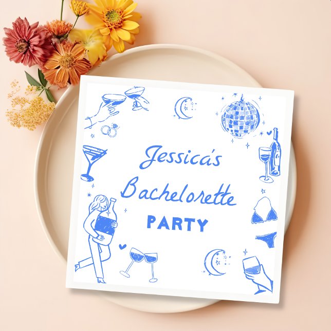 Serviette En Papier Blue Disco Cocktail Bachelorette Party Napkins (Créateur téléchargé)