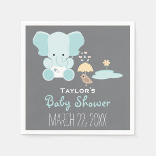 Serviette En Papier Blue Elephant Little in Diapers Baby shower d'oise