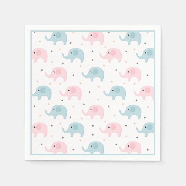 Serviette En Papier Blue Elephants Boy Baby shower mignon (Devant)