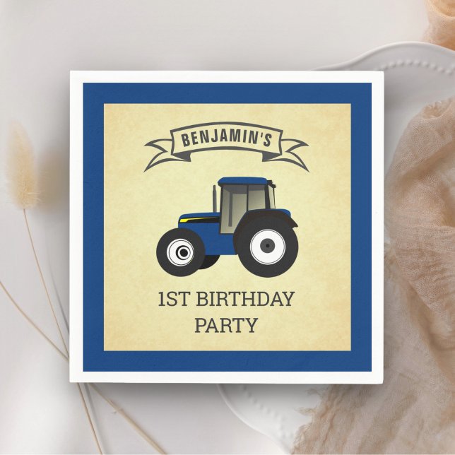 Serviette En Papier Blue Farm Tractor Anniversaire de enfant Party (Créateur téléchargé)