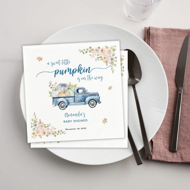 Serviette En Papier Blue Farm Truck Petit Baby shower Citrouille (Créateur téléchargé)