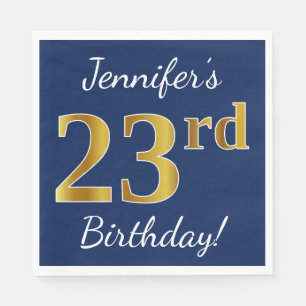 Serviette En Papier Blue, Faux Gold 23e anniversaire + Nom personnalis