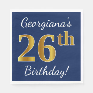 Serviette En Papier Blue, Faux Gold 26e anniversaire + Nom personnalis
