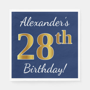 Serviette En Papier Blue, Faux Gold 28e anniversaire + Nom personnalis
