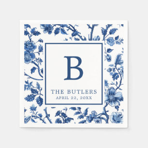Serviette En Papier Blue Floral Chinoiserie Mariage Cocktail Napkins