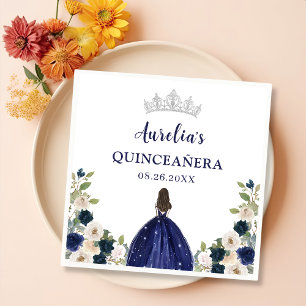 Serviette En Papier Blue Floral Princess Quinceanera Anniversaire