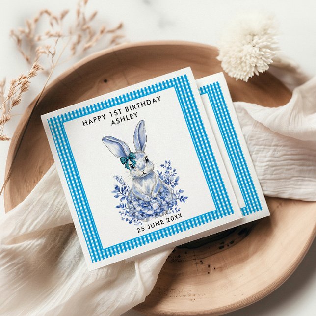 Serviette En Papier Blue Floral Rabbit 1er anniversaire pour les enfan (Créateur téléchargé)
