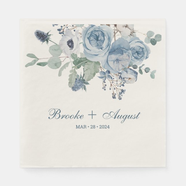 Serviette En Papier Blue Floral Standard Luncheon Mariage (Devant)