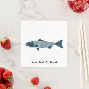 Serviette En Papier Blue Folk Art Trout/Saumon