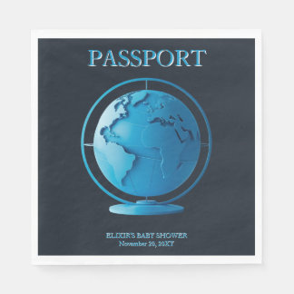 Serviette En Papier Blue Globe Passport Travel Baby Shower