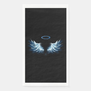 Serviette En Papier Blue Glowing Angel Wings on black background