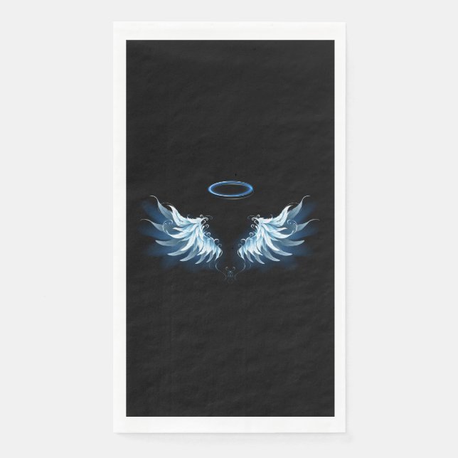 Serviette En Papier Blue Glowing Angel Wings on black background (Devant)