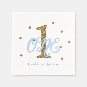 Serviette En Papier Blue & Gold Boys ONE 1ère fête d'anniversaire