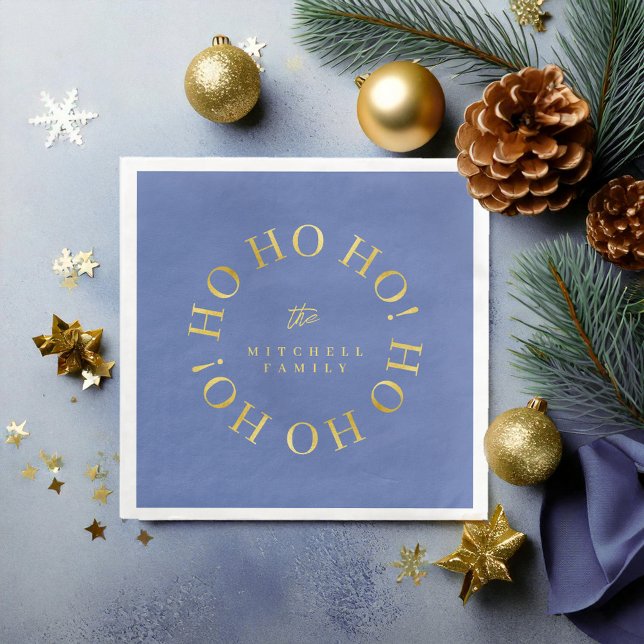 Serviette En Papier Blue Gold Christmas Ho Ho Ho ID1009 (Créateur téléchargé)