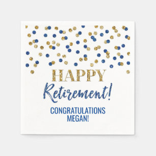 Serviette En Papier Blue Gold Confetti joyeuse retraite
