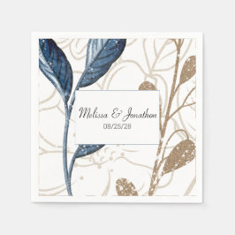 Serviette En Papier Blue Gold Moderne Floral Mariage élégant