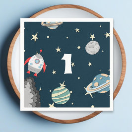 Serviette En Papier Blue Green Planets Rocket Ship Boy Premier anniver