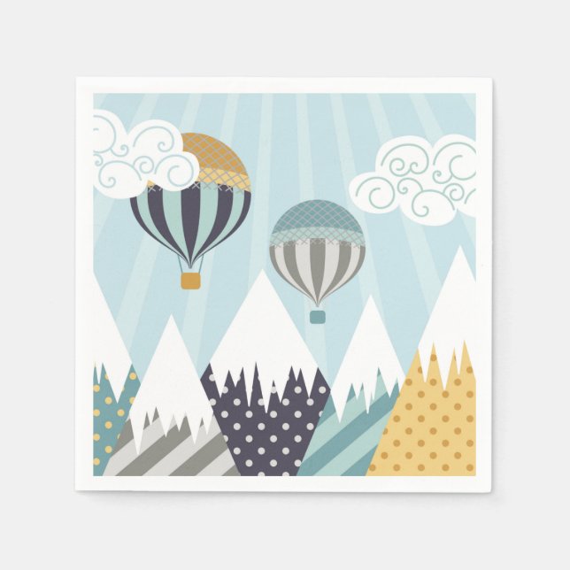 Serviette En Papier Blue Hot Air Balloons (Devant)