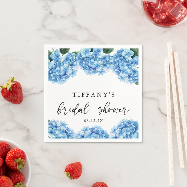 Serviette En Papier Blue Hydrangea Floral Fête des mariées Affiche de  (En situation)