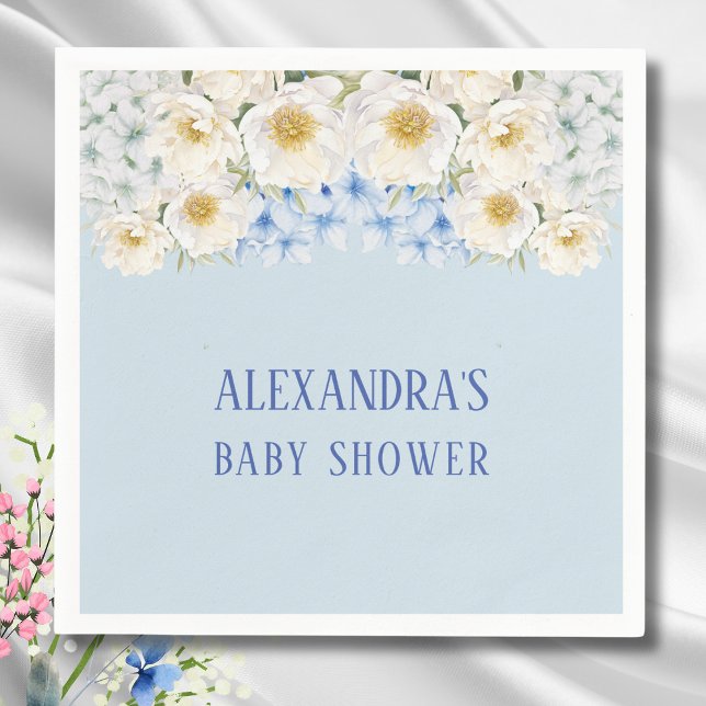 Serviette En Papier Blue Hydrangea White Floral Garden Baby shower (Créateur téléchargé)