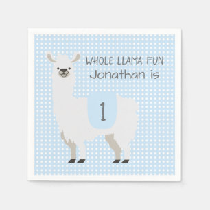 Serviette En Papier Blue & Ivory Cute Llama Enfant 1er anniversaire