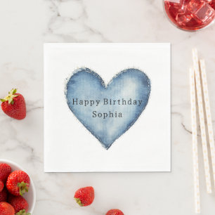 Serviette En Papier Blue Jean Denim Coeur Anniversaire