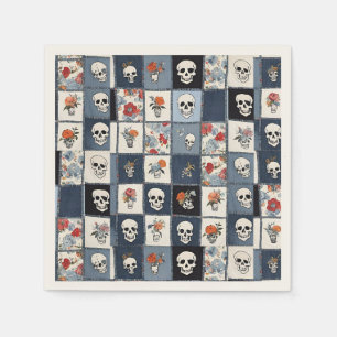 Serviette En Papier Blue Jean Denim Patchwork Skuls Et Florals
