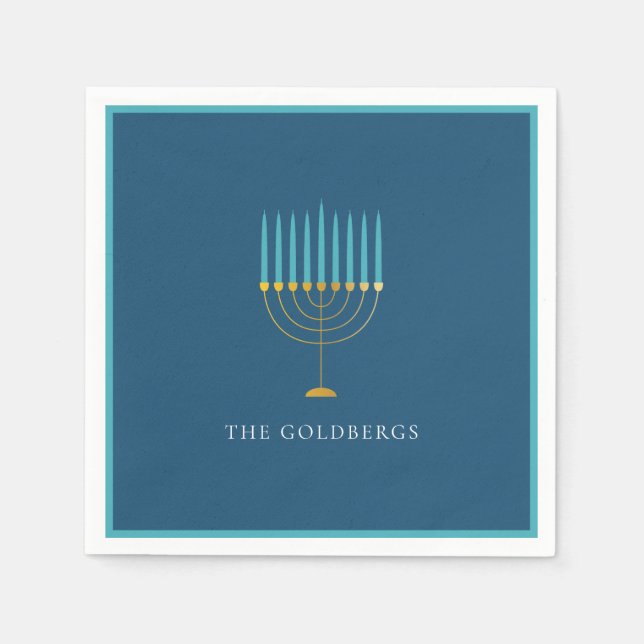 Serviette En Papier Blue Menorah Hanukkah Celebration Personalized  (Devant)