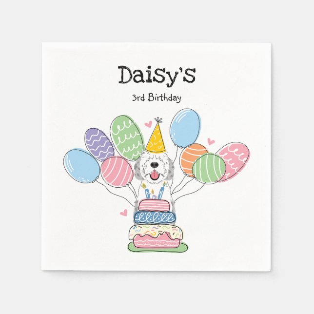 Serviette En Papier Blue Merle Sheepadoodle Anniversaire papier de fêt (Devant)
