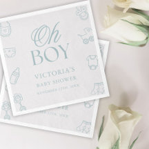 Blue Oh Boy Elegant Hand Drawn Baby Shower