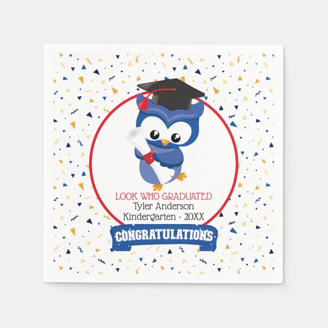Serviette En Papier Blue Owl Kindergarten Graduation (Devant)