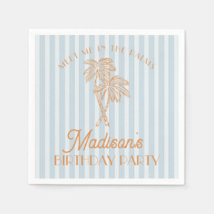 Serviette En Papier Blue Palm Spring Pastel Beach Fête d'anniversaire