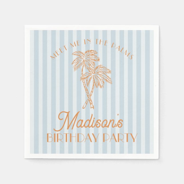Serviette En Papier Blue Palm Spring Pastel Beach Fête d'anniversaire (Devant)