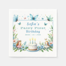 Serviette En Papier Blue Pastel Butterfly Fairy First Birday -