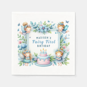 Serviette En Papier Blue Pastel Floral Fairy First Birday -