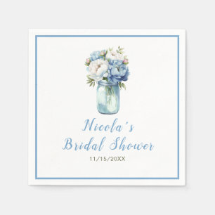 Serviette En Papier Blue Peonies Mason Jar Fête des mariées
