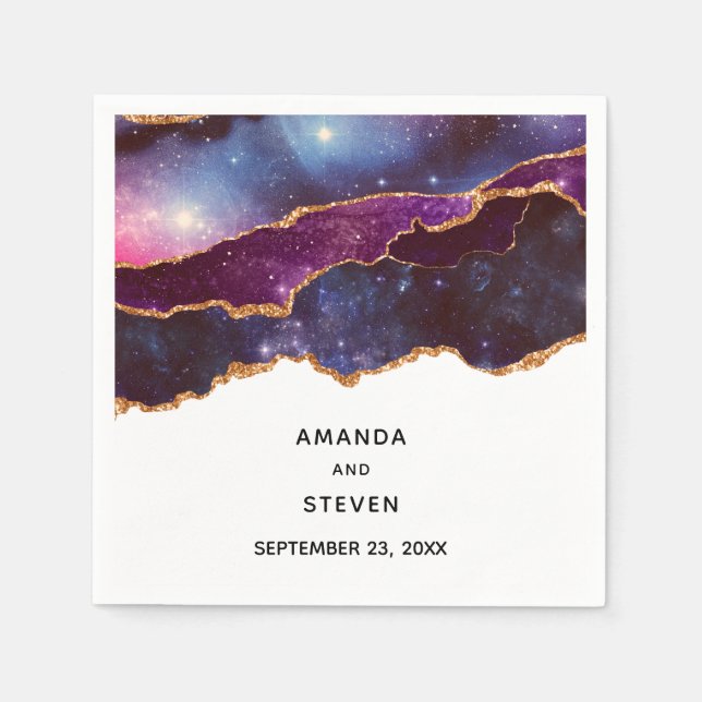 Serviette En Papier Blue & Purple Space & Stars Moderne Agate Mariage (Devant)