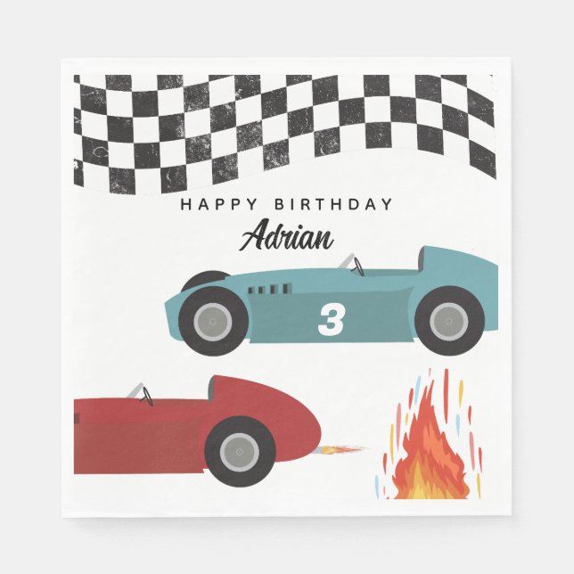 Serviette En Papier Blue Red Race Fast Retro Racing Cars Anniversaire (Devant)