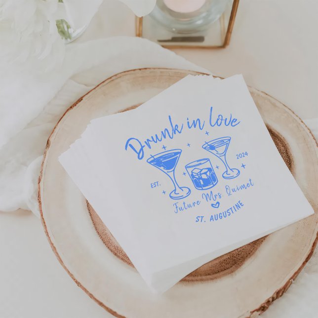 Serviette En Papier Blue Retro Cocktails Bachelorette Party (Créateur téléchargé)