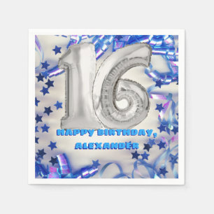 Serviette En Papier Blue Ribbon & Stars Confetti 16e anniversaire