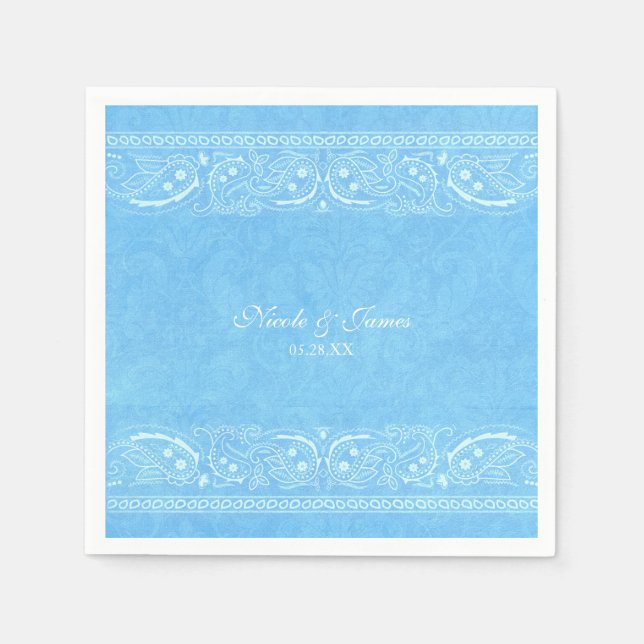Serviette En Papier Blue Rustic Paisley Country Mariage de l'Ouest (Devant)